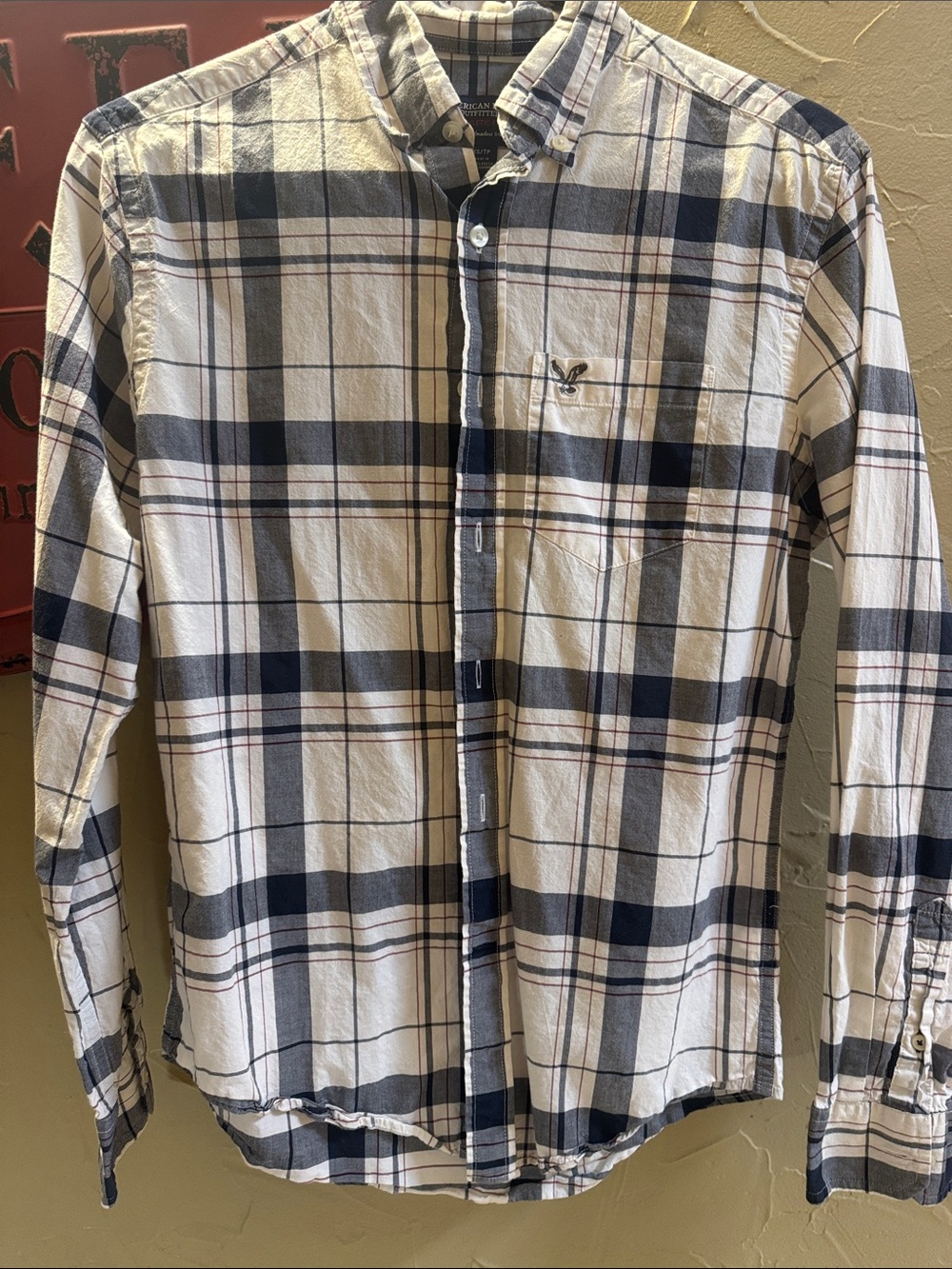 American Eagle Outfitters Navy & White Plaid Button‑Down Shirt